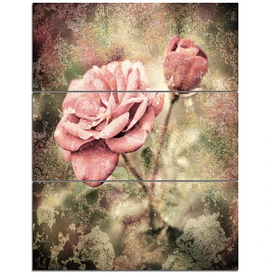 Designart - Vintage Pink Roses with Water Drops