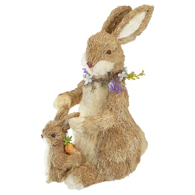 14" Sisal Mommy & Baby Bunny Easter Figure