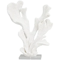 16" White Polystone Tall Textured Coral Sculpture with Clear Acrylic Base