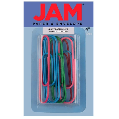 JAM Paper 4" Colorful Giant Paper Clips, 10ct.