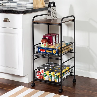 Honey Can Do Black & Natural 3-Tier Slim Rolling Cart