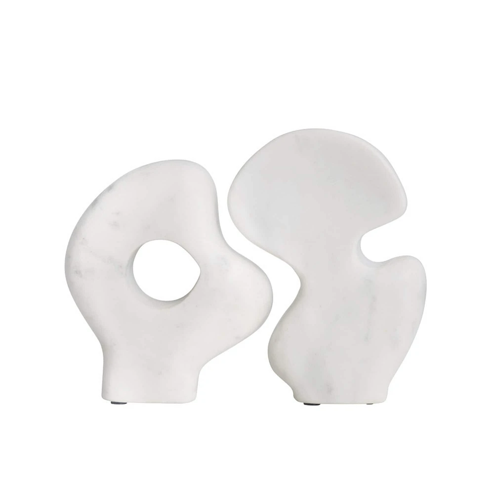 Bloomingville 6.5" White Decorative Abstract Marble Sculptures Set