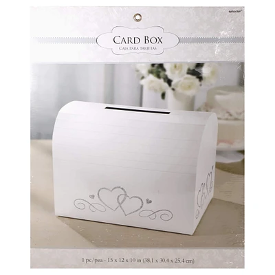 White with Silver Hearts Card Holder Box