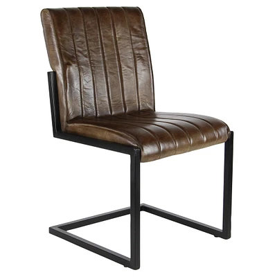 Brown Leather and Metal Vintage Dining Chair, 35" x 20" x 20"