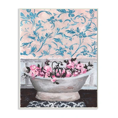 Stupell Industries Blue & Pink Flower in Bath Tub Wall Plaque