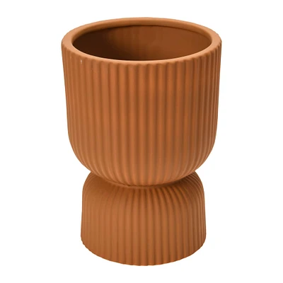 8" Latex Glaze Stoneware Pleated Footed Planter