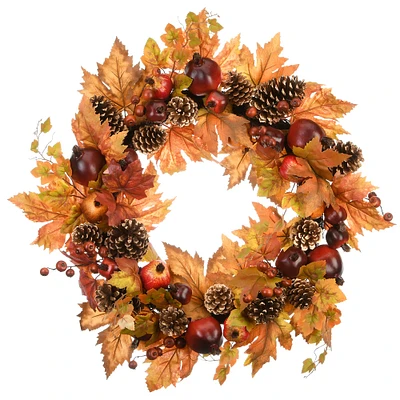 26" Harvest Maple Leaves & Pinecone Wreath