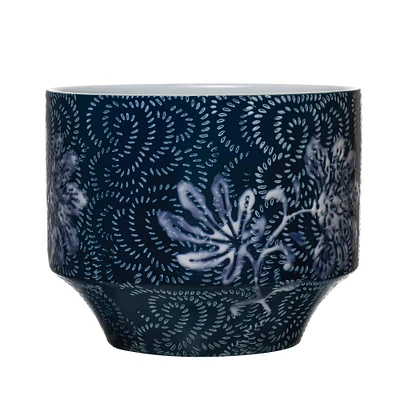 7" Blue & White Floral Stoneware Planter