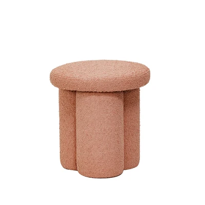 Round Pink Bouclé Fabric Upholstered Stool