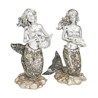 Set of 2 Silver Polystone Coastal Sculptures, 11" x 4" x 6"