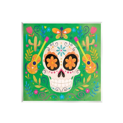 Stupell Industries Floral Day Of Dead Guitar Skull Wall Plaque Art