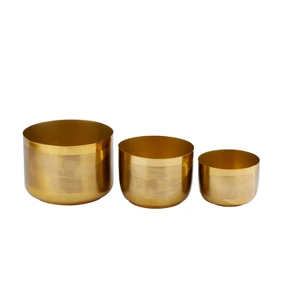 CosmoLiving by Cosmopolitan Set of 3 Gold Iron Modern Planter, 9" x 12" x 12"