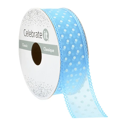 1" x 5yd. Light Blue Polka Dot Organza Ribbon by Celebrate It™