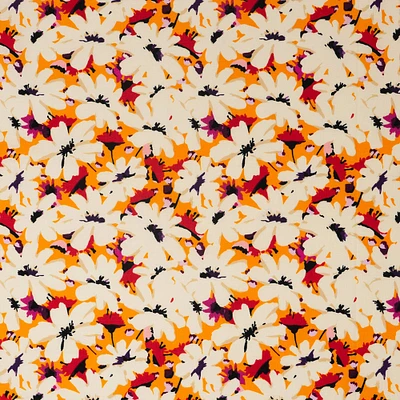 SINGER White Flowers on Orange Cotton Fabric