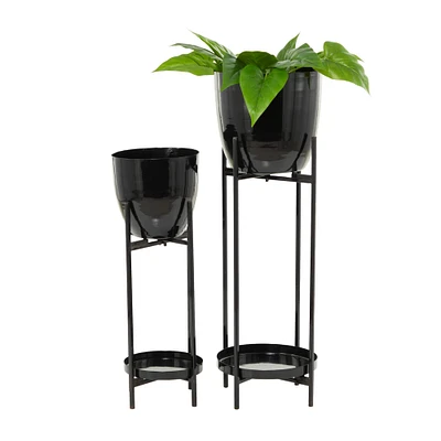 Black Metal Modern Planter, Set of 2" 32", 24"