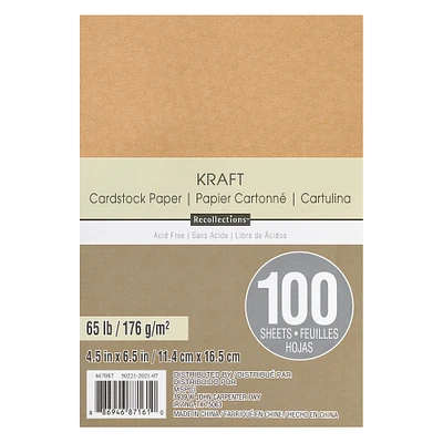 Kraft 4.5" x 6.5" Cardstock Paper by Recollections™, 100 Sheets