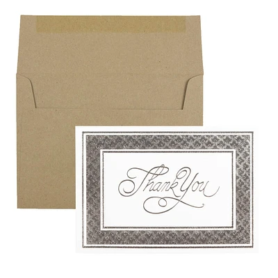 JAM Paper Thank You Card Set with Silver Border