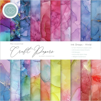 Craft Consortium Ink Drops Vivid Double-Sided Paper Pad, 6" x 6"
