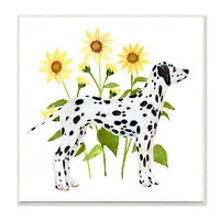 Stupell Industries Dalmatian Pet Dog Minimal Yellow Sunflower Field,12" x 12"