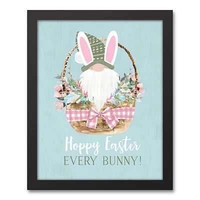 Gnome Bunny Basket Black Framed Canvas