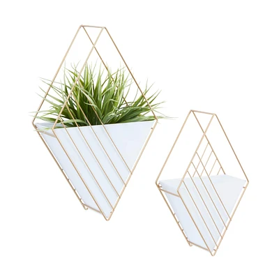 CosmoLiving by Cosmopolitan Set of 2 White Iron Contemporary Planter, 17" x 10" x 5"