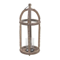 29" Brown Recycled Wood Natural Candle Holder Lantern