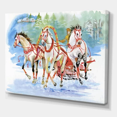 Designart - Galoping Horses With Carriage In The Snow