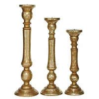 Gold Mango Wood Traditional Candle Holder Set