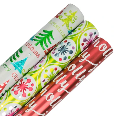 JAM Paper Jolly Winter Christmas Gift Wrap Set, 3ct