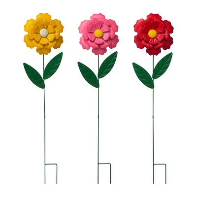 Glitzhome® 3.5ft Assorted Multi-Functional Metal Dimensional Flower Yard Stake, 3ct.