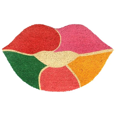 RugSmith Bleached Colorful Lips Machine Tufted Coir Doormat