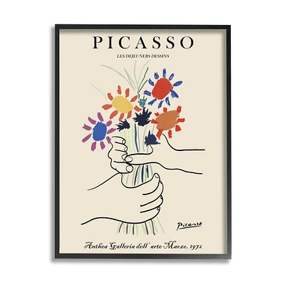 Stupell Industries Classical Picasso Floral Painting Hands Holding Bouquet in Frame Wall Art