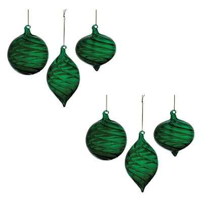 Emerald Green Swirl Glass Ornaments Set