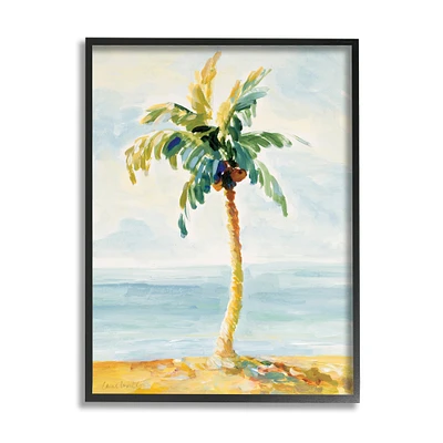 Stupell Industries Palm Tree with Coconuts on Beach Sand in Black Frame Wall Art