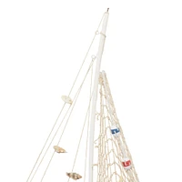 Set of 2 White Wood Coastal Sail Boat Sculpture, 22" x 13"