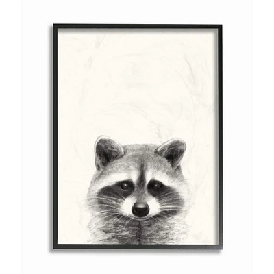 Stupell Industries Raccoon Portrait Grey Drawing Design Framed Wall Art