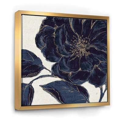 Designart Dark Rose Gilded Gold Floral Framed Canvas