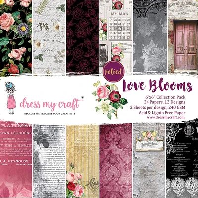 Dress My Craft Single-Sided Paper Pad 6"X6" 24/Pkg-Love Blooms, 12 Designs/2 Each