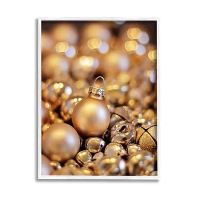 Stupell Industries Gleaming Christmas Ornaments Bells Framed Giclee Art