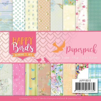 Find It Trading Jeanine's Art Paper Pack 6"X6" 23/Pkg-Happy Birds, Double-Sided Designs