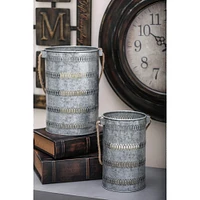 Gray Metal Coastal Lantern Set