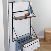 Honey Can Do 31" Black & Walnut Collapsible Wall-Mounted Clothes Drying Rack with Shelf