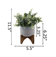 Flora Bunda® 11.5" Gray Eucalyptus in Ceramic Pot on Wood Stand