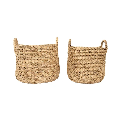 Beige Handwoven Seagrass Basket with Handles Set