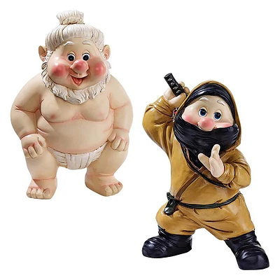 Design Toscano Sumo & Ninja Garden Fighter Gnome Statue Set