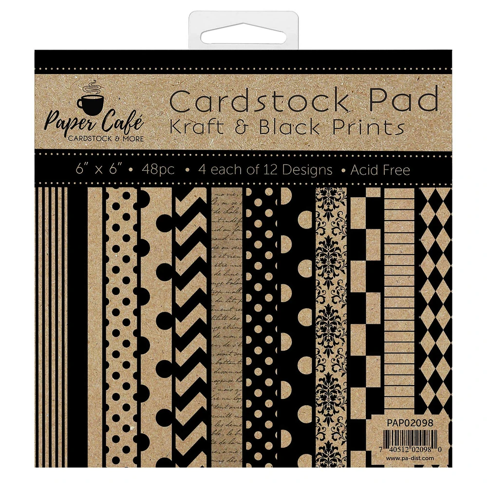 Paper Café Kraft & Black Prints 70lb. Cardstock Paper Pad, 6" x 6"