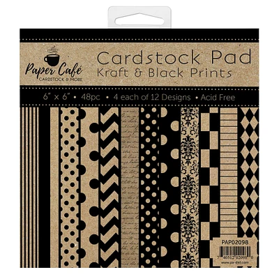 Paper Café Kraft & Black Prints 70lb. Cardstock Paper Pad, 6" x 6"