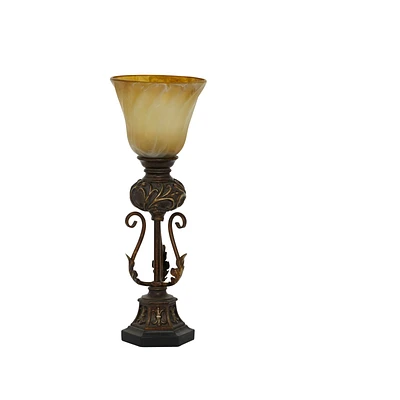 Brown Metal Mediterranean Uplight Table Lamp, 20" x 7" x 7"