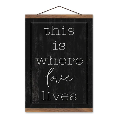 This is Where Love Lives Teak Hanging Canvas