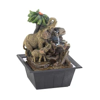 10" Elephant Family LED Tabletop Fountain